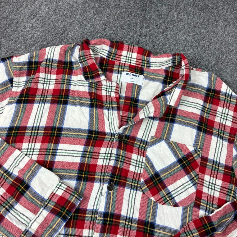 Old Navy Mens XXXL Red White Plaid Flannel Pajama Top Long Sleeve Button Down